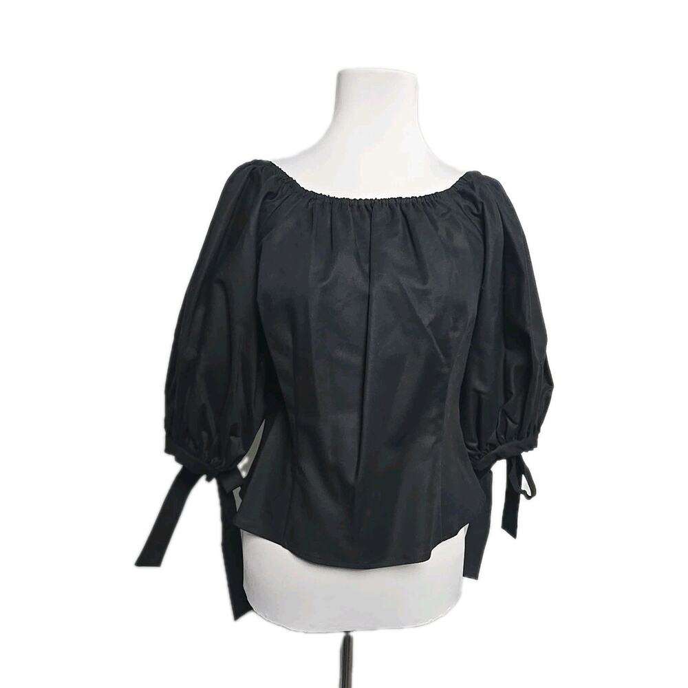 CeCe Black Canvas Crop Top Puff Sleeve Large Side Zipper NWT Large